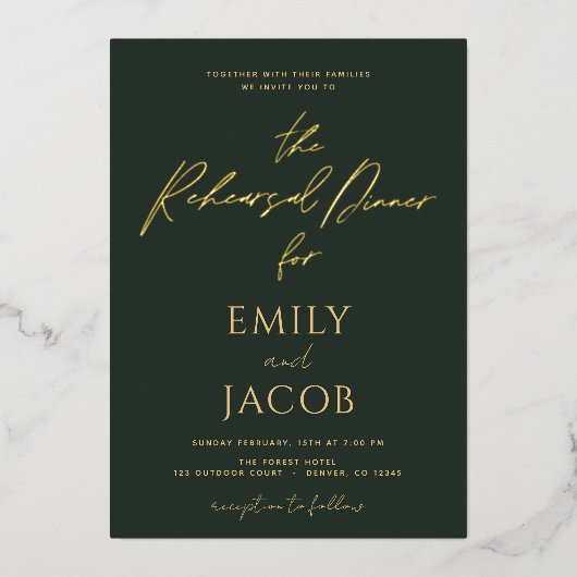 Invitation En Aluminium Mariage Or Vert Typographie Moderne Script (Recto)