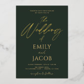 Invitation En Aluminium Mariage Or Vert Typographie Moderne Script (Recto)