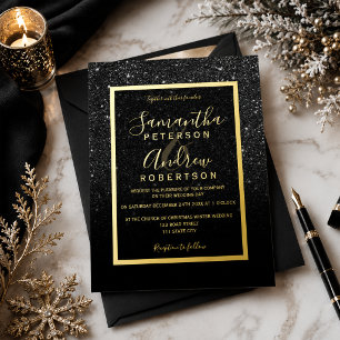 Invitation En Aluminium Mariage pailleté ombré or noir élégant