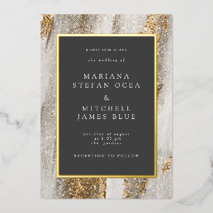 Invitation En Aluminium Mariage Paillettes Or Marbre Luxe 