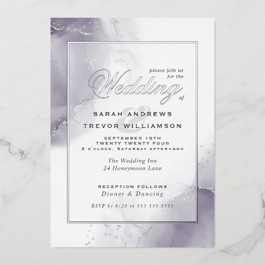 Invitation En Aluminium Mariage Pale Plum Argent Abstrait (Recto)