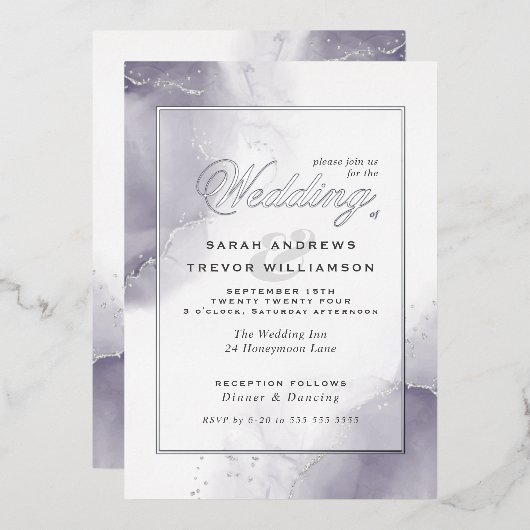 Invitation En Aluminium Mariage Pale Plum Argent Abstrait (Recto/Verso)