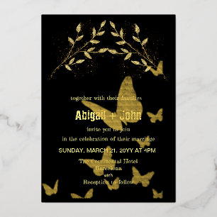 Invitation En Aluminium Mariage Papillon Branche d'Or