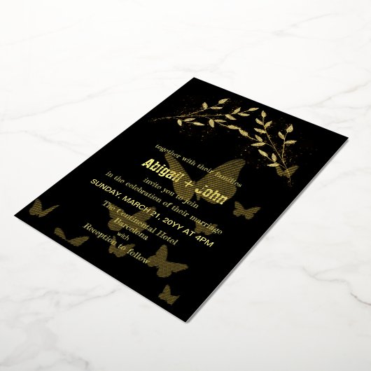 Invitation En Aluminium Mariage papillon Gold Branch (Rotation)