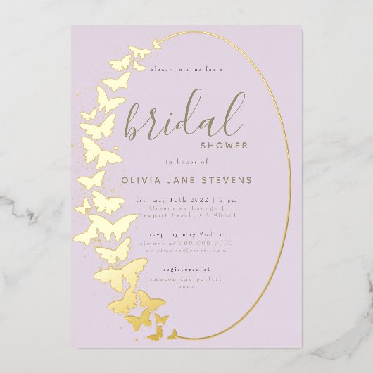 Invitation En Aluminium Mariage papillon Lilac Elégant Or Bohème (Recto)