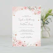 Invitation En Aluminium Mariage Papillon Rose Fardé (Debout devant)