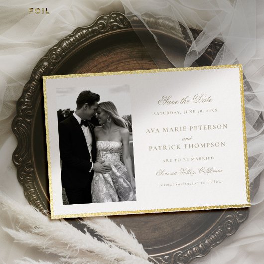 Invitation En Aluminium Mariage photo à cadre brossé classique Gold Date d