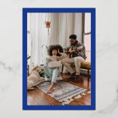 Invitation En Aluminium Mariage photo à cadre géométrique en argent bleu (Verso)