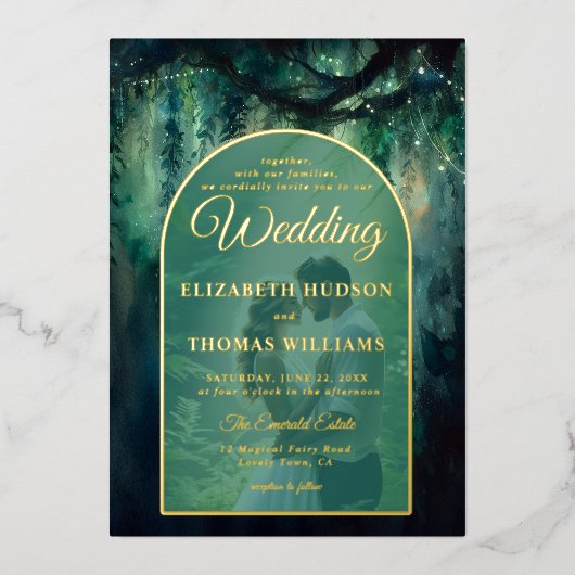 Invitation En Aluminium Mariage photo Boho Arch Enchanted Forest Greenery (Recto)