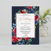 Invitation En Aluminium Mariage photo bordeaux marine floral or script (Debout devant)