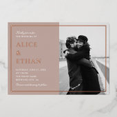 Invitation En Aluminium Mariage photo Brown Elegant Calligraphy (Recto)