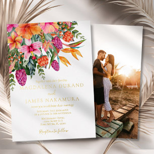 Invitation En Aluminium Mariage photo couleur rose orange tropical