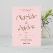 Invitation En Aluminium Mariage photo de script à huile rose vif (Debout devant)