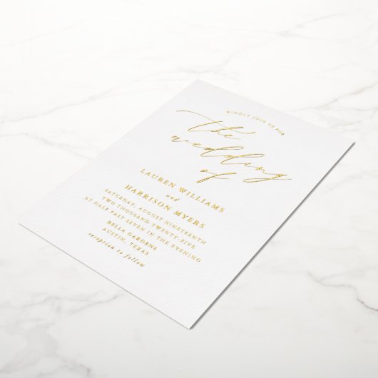 Invitation En Aluminium Mariage photo de script blanc et or (Rotation)