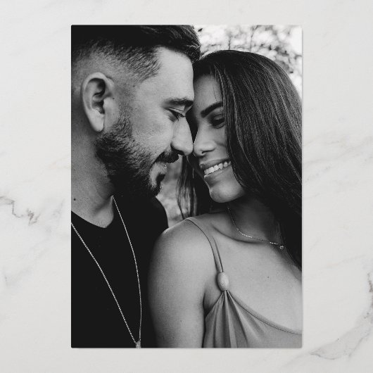 Invitation En Aluminium Mariage photo de script blanc et or (Verso)