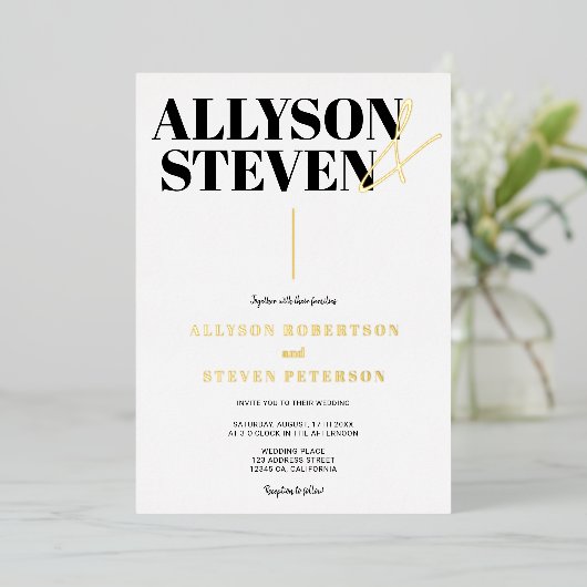 Invitation En Aluminium Mariage photo de script de caractères gras moderne (Debout devant)