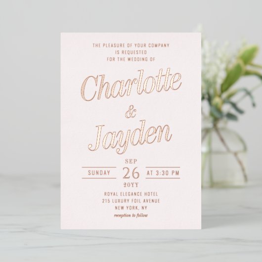 Invitation En Aluminium Mariage photo de script léger rose pâle Élégant à (Debout devant)