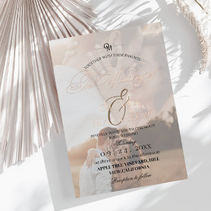 Invitation En Aluminium Mariage photo de superposition Rose or