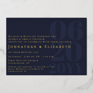 Invitation En Aluminium Mariage photo de type Gras minimaliste bleu marine