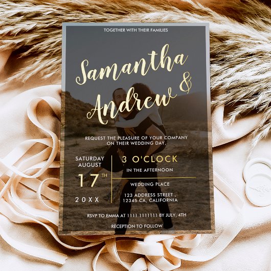 Invitation En Aluminium Mariage photo de typographie or moderne