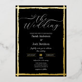 Invitation En Aluminium Mariage photo doré noir gothique moderne (Recto)
