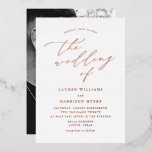 Invitation En Aluminium Mariage photo écriture or et blanc