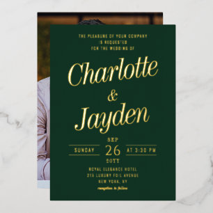 Invitation En Aluminium Mariage photo élégant avec écriture à la feuille v