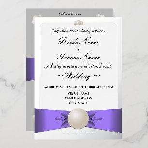 Invitation En Aluminium Mariage photo élégant avec ruban lavande et perle