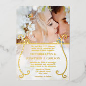 Invitation En Aluminium Mariage photo Elegant Gold Swirl (Recto)