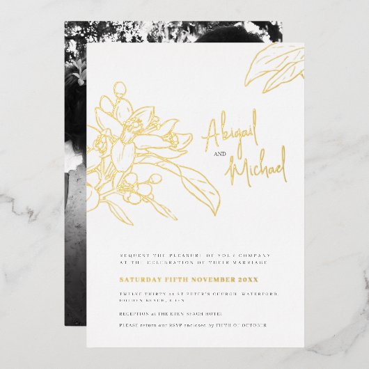 Invitation En Aluminium Mariage photo en fleurs orange (Recto/Verso)