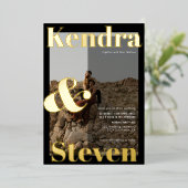 Invitation En Aluminium Mariage photo en noir blanc moderne (Debout devant)