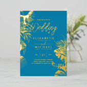 Invitation En Aluminium Mariage PHOTO Gold Disco Tropical Moderne (Debout devant)