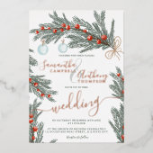 Invitation En Aluminium Mariage photo hiver de Noël de pin vert (Recto)