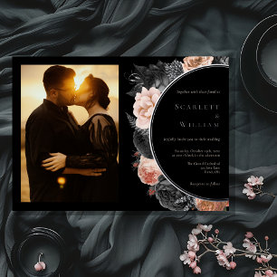 Invitation En Aluminium Mariage photo horizontal noir gothique vintage en 