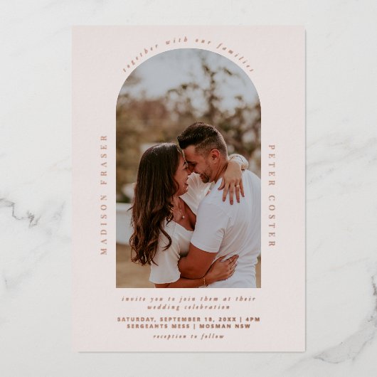 Invitation En Aluminium Mariage photo minimaliste moderne arc (Recto)