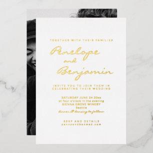 Invitation En Aluminium Mariage photo minimaliste moderne élégant or