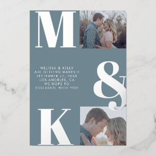 Invitation En Aluminium Mariage photo minimaliste moderne Gras Monogramme