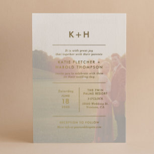 Invitation En Aluminium Mariage photo minimaliste Real Gold Foil Invitatio