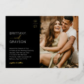 Invitation En Aluminium Mariage photo moderne Black Gold (Recto)