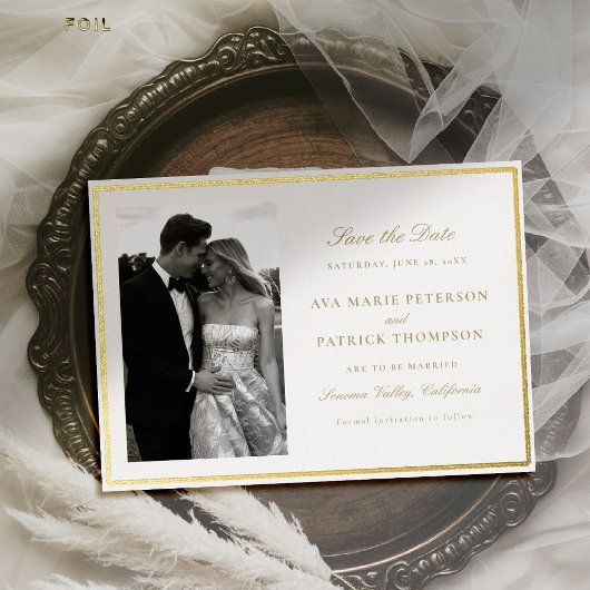 Invitation En Aluminium Mariage photo moderne classique en or Date de sauv
