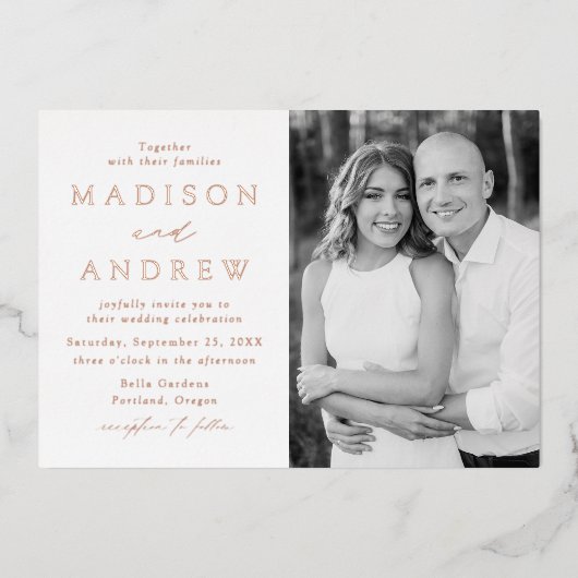 Invitation En Aluminium Mariage photo moderne Elegance (Recto)