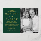 Invitation En Aluminium Mariage photo moderne Elegance Green et Gold (Recto)