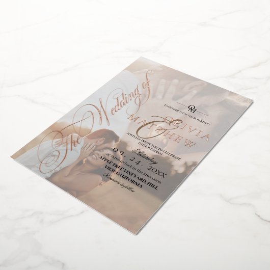 Invitation En Aluminium Mariage photo moderne Elegant Blanc et Noir Or (Rotation)