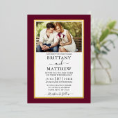 Invitation En Aluminium Mariage photo moderne Elégant Bourgogne Or (Debout devant)