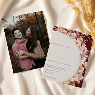 Invitation En Aluminium Mariage photo moderne Floral Automne Bourgogne en