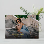 Invitation En Aluminium Mariage photo moderne manuscrit Rose or (Debout devant)