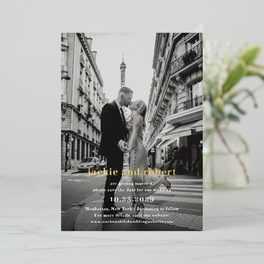 Invitation En Aluminium Mariage photo moderne minimal Enregistrer la date (Debout devant)