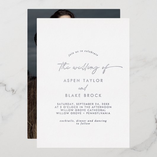 Invitation En Aluminium Mariage photo moderne Silver Foil (Recto/Verso)