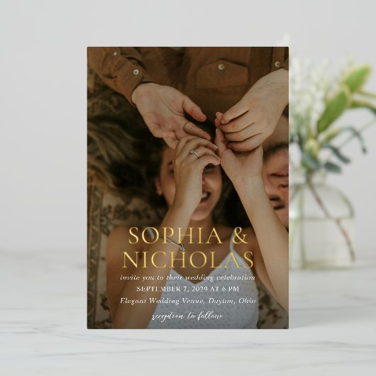 Invitation En Aluminium Mariage photo moderne simple (Debout devant)