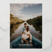 Invitation En Aluminium Mariage photo moderne Simple White Gold (Verso)